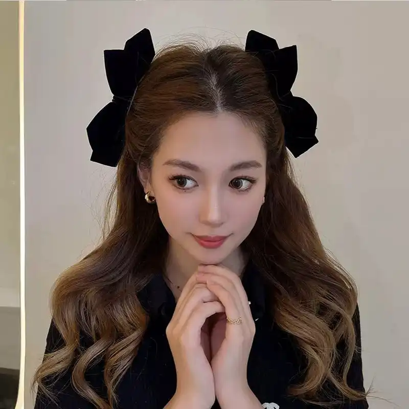 Autumn and winter velvet bow hair clip retro side clip