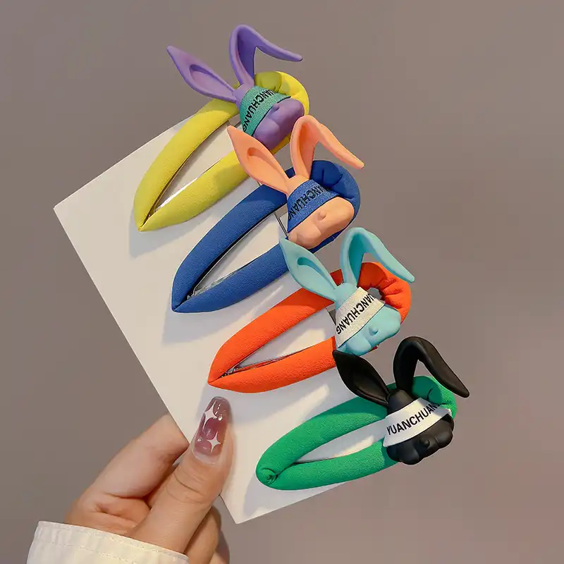 Korean folded ear rabbit hair clip women's headdress contrasting color bb clip