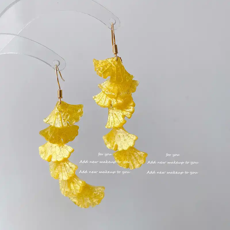 Handmade ear jewelry a ginkgo golden tassel ear hook new earrings