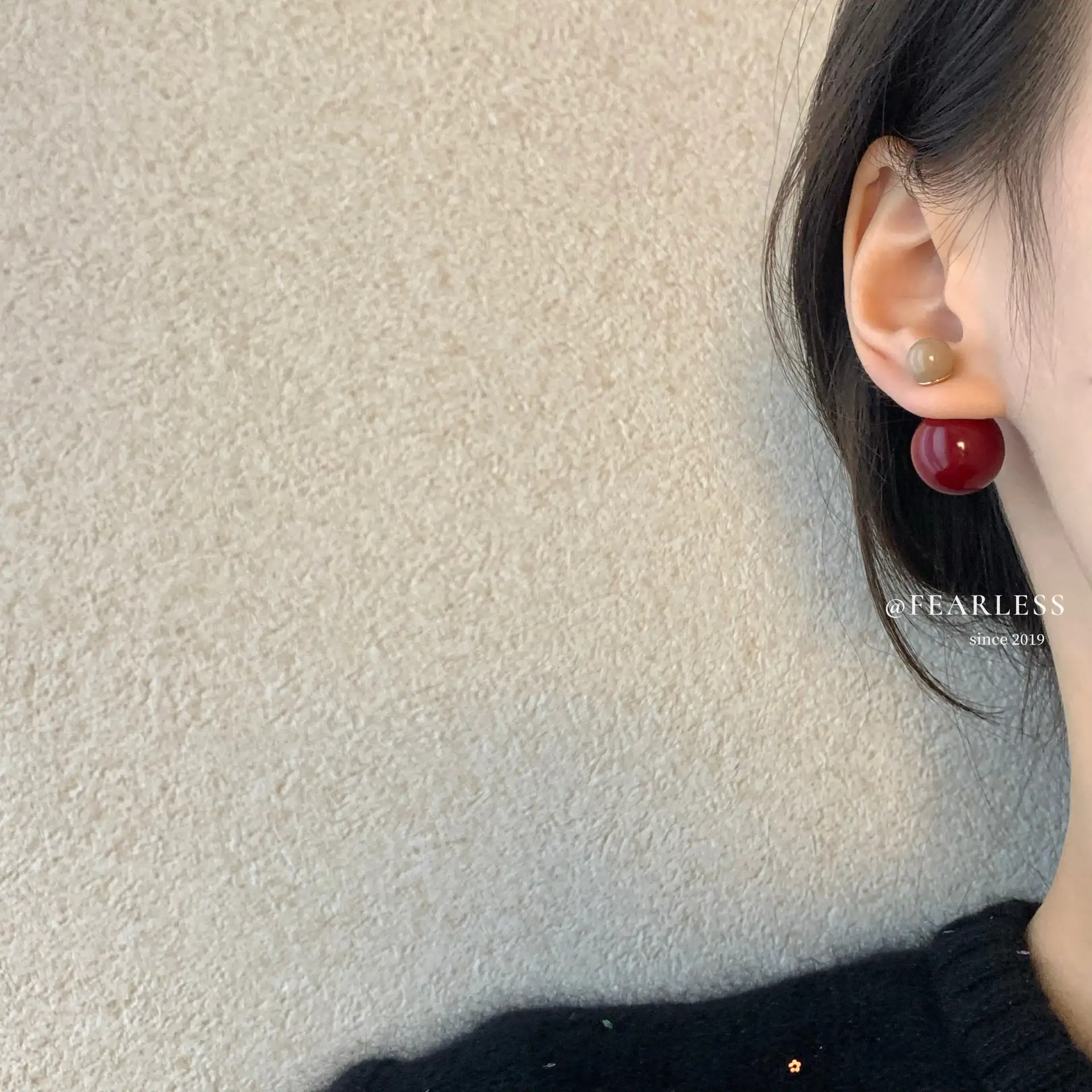 Korean wine red retro double ball earrings a pair of pearl earrings