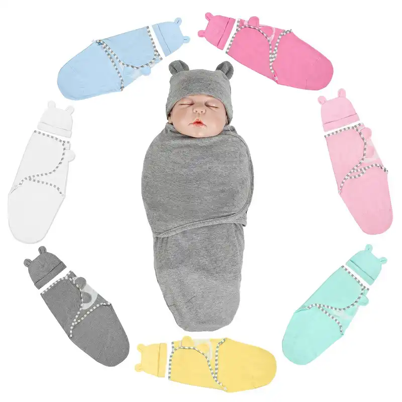 Newborn anti-shock wrap towel baby wrap blanket cotton baby fetal cap + sleeping bag set 0-3 month rabbit ear cap