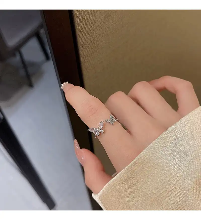 Korean Simple Butterfly Ring Zircon Ring