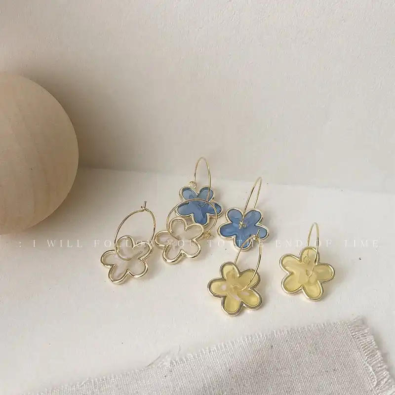 Korean epoxy flower translucent petal earrings earrings ins