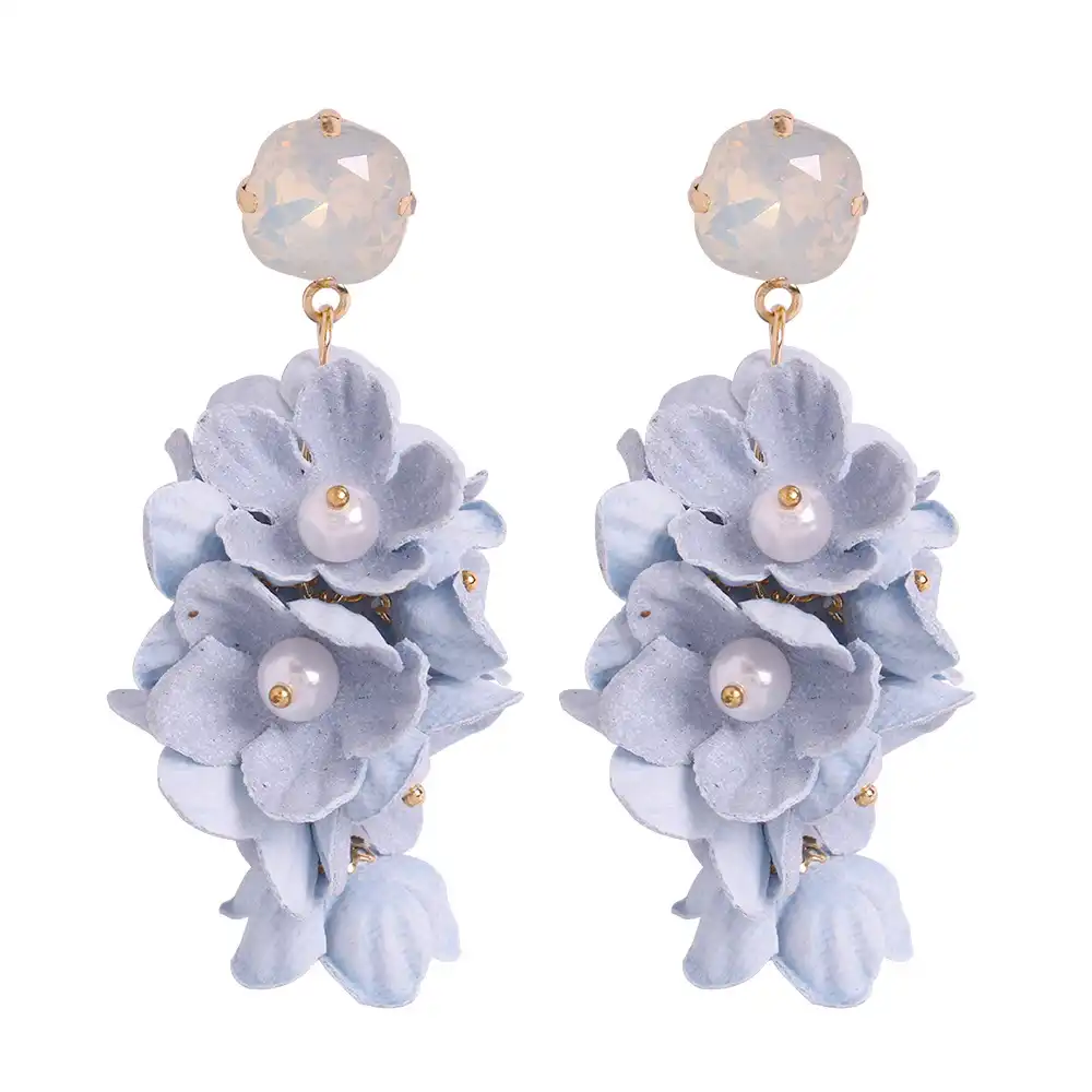 Multi-layer solid color fabric flower earrings