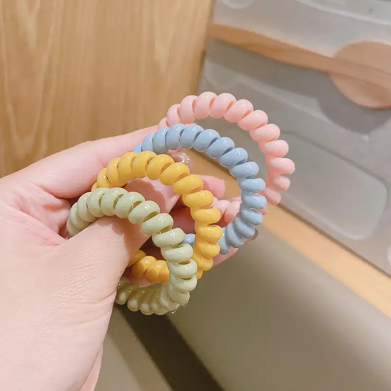 Korean Cream Phone Cord Hair Tie Rubber Band