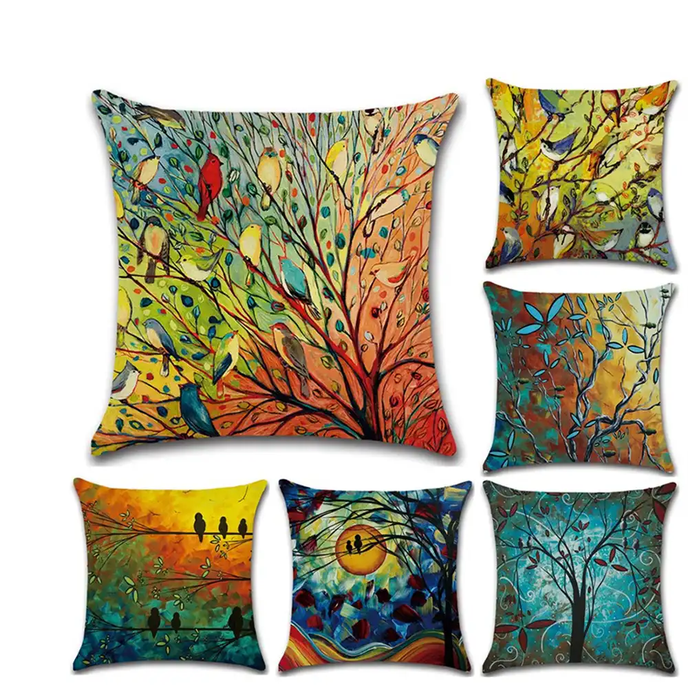 Hundred Birds Series temperament oil painting printing home linen pillowcase cushion cover