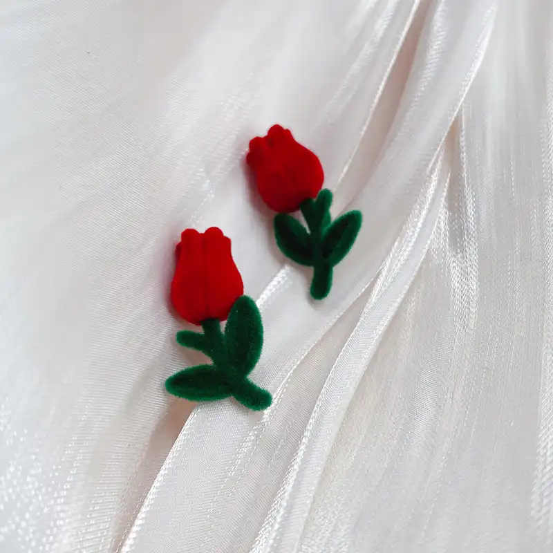 French flocking red tulip stud earrings Hepburn style retro all-match earrings