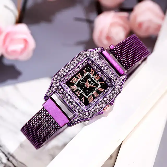 Square Magnetite Casual Female Quartz Watch Full Diamond Ladies Star Bangle Watch