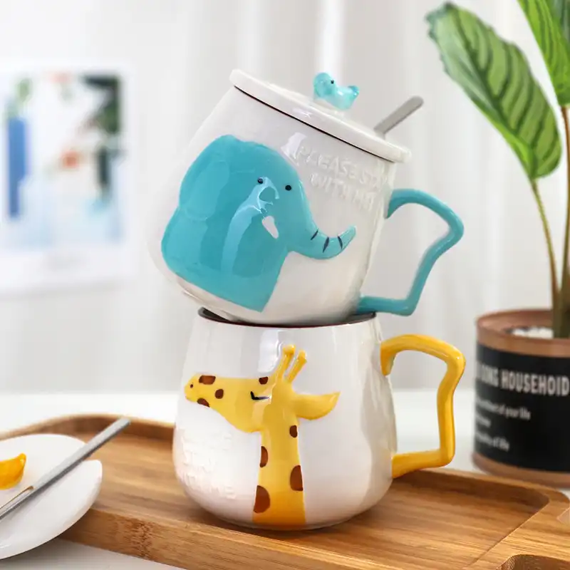 Cartoon embossed animal pot belly ceramic cup