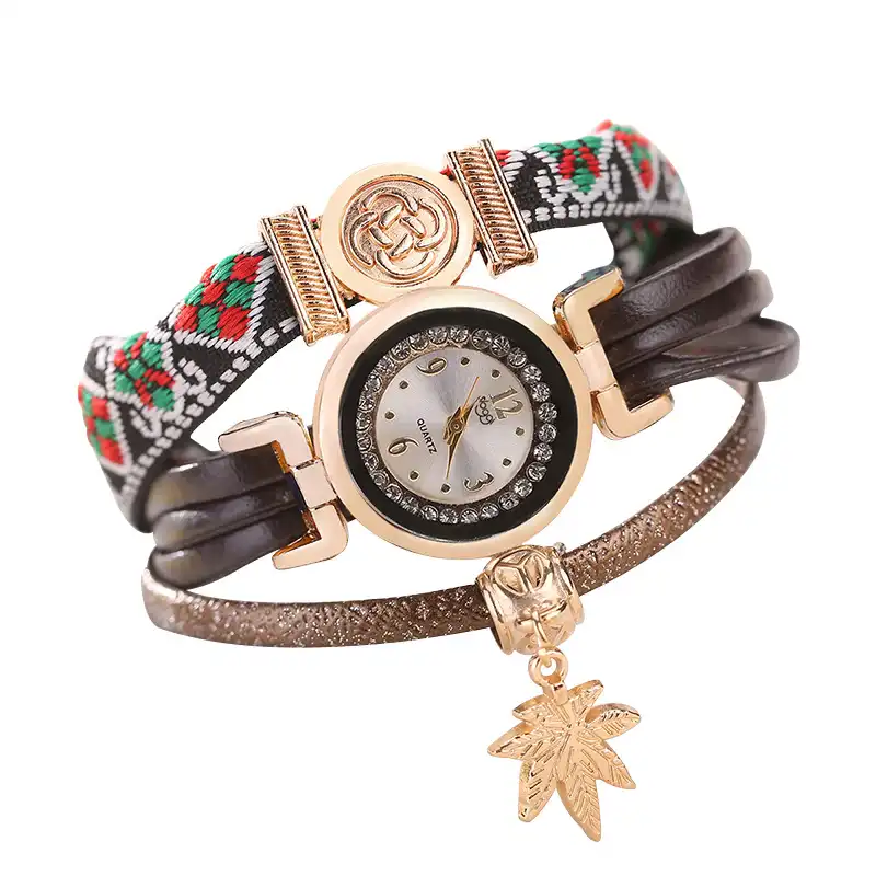 Vintage Maple Leaf Pendant Student Bracelet Watch National Style Female Quartz Watch