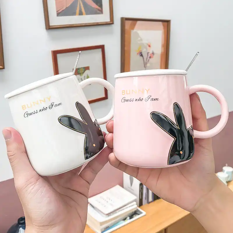 3D relief cartoon rabbit color glaze ceramic cup