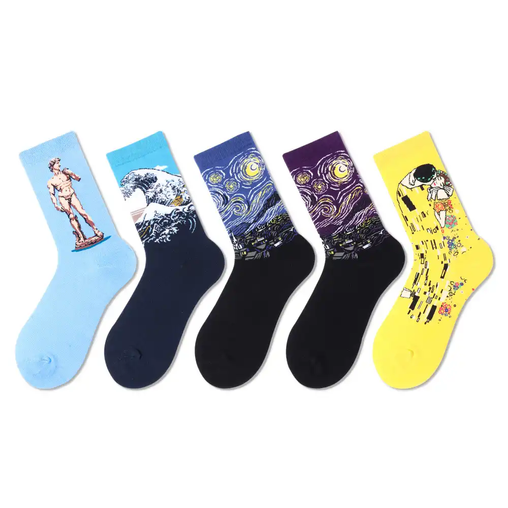 New oil painting socks art retro men's cotton socks creative illustration stockings