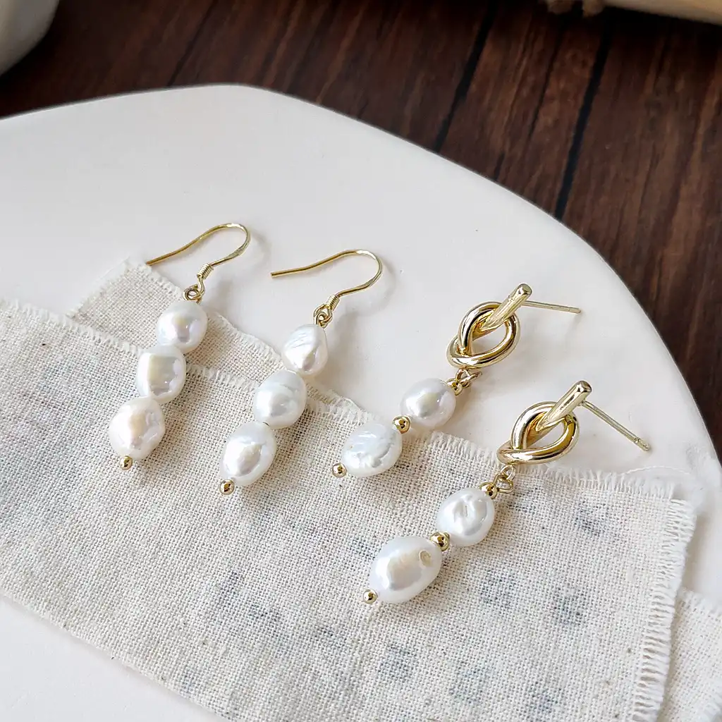 925 Silver Pin-plated 14K Baroque Shaped Freshwater Pearl Earrings