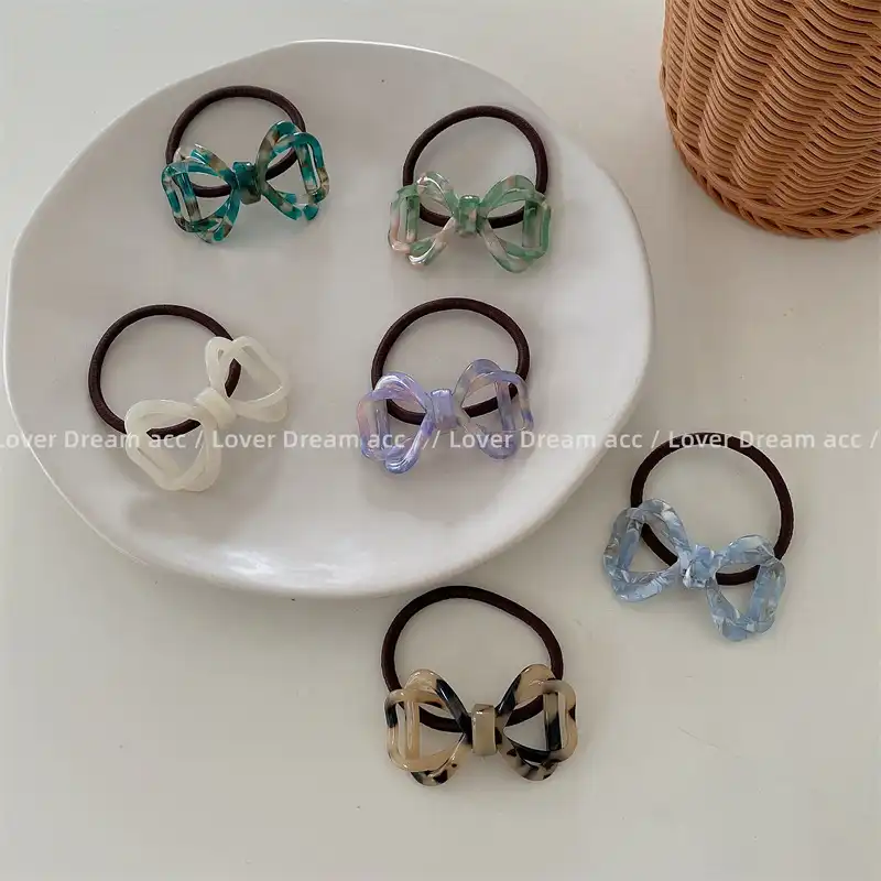 Korean Leopard Acetate Hollow Out Bow Hair Ties Rubber Band Head Rope Hair Accessories