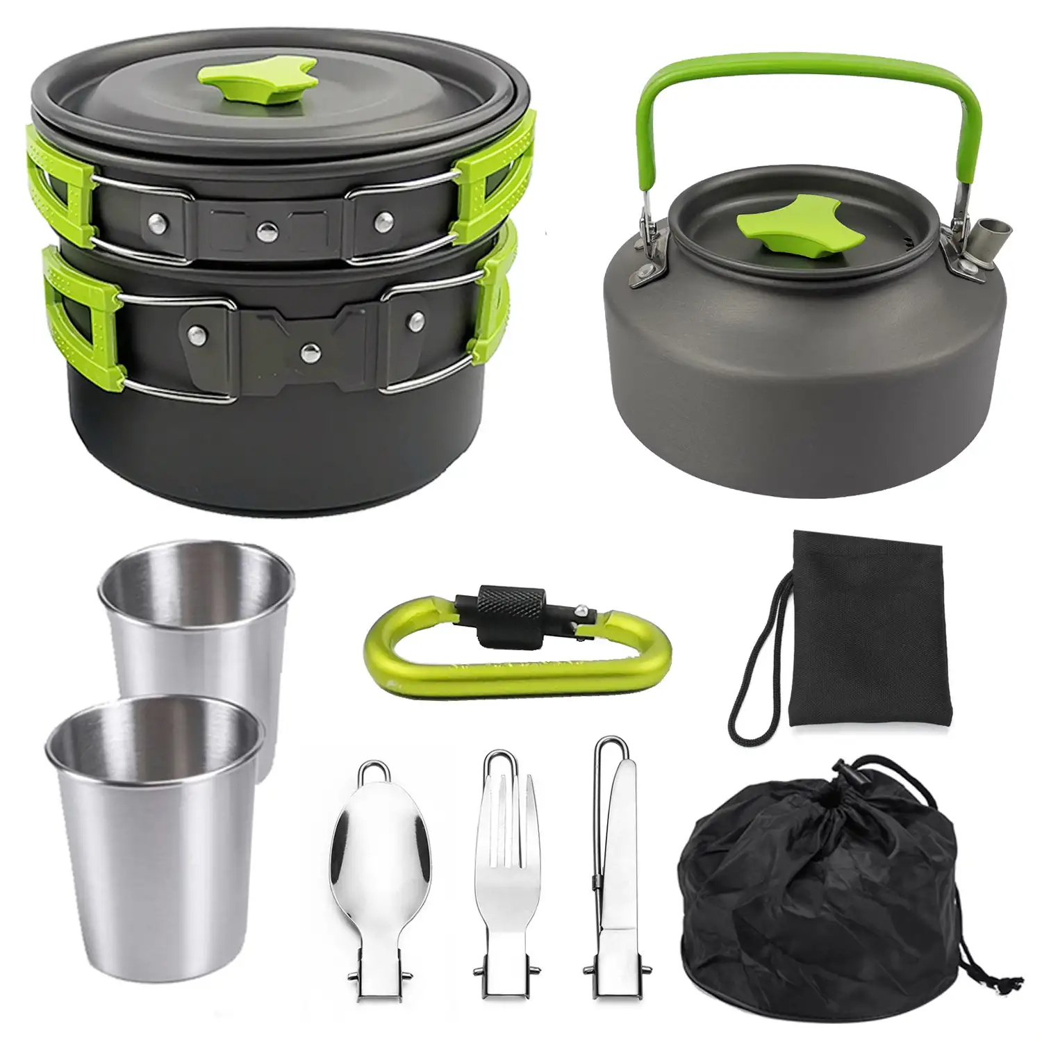 2-3 people camping teapot set pot combination portable folding pot and cookware set
