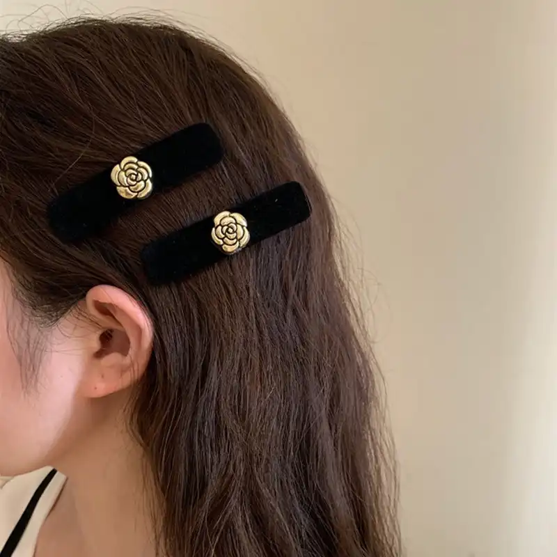 Korean Vintage Golden Camellia Velvet Hair Clip