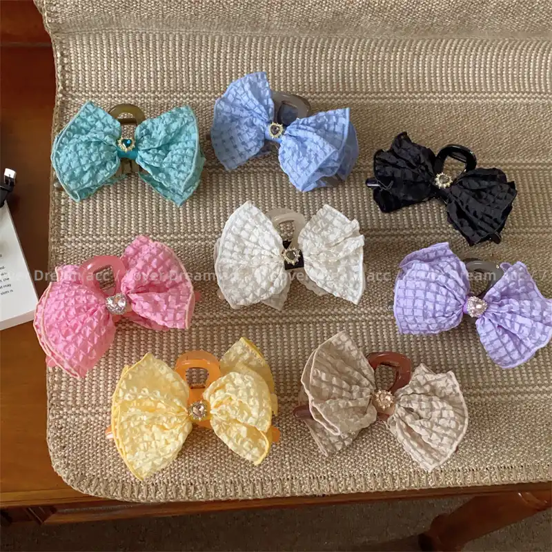 Korean version love rhinestone color pleated fabric bow hair clip