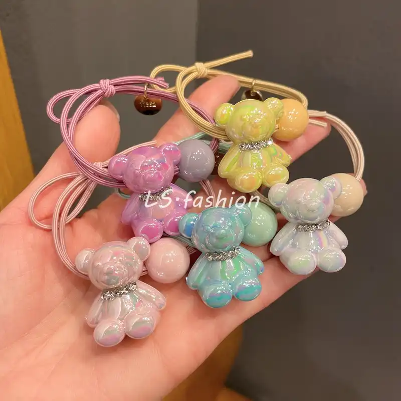 Hair accessories candy color mermaid hair ring cute bear head rope hair rope headdress