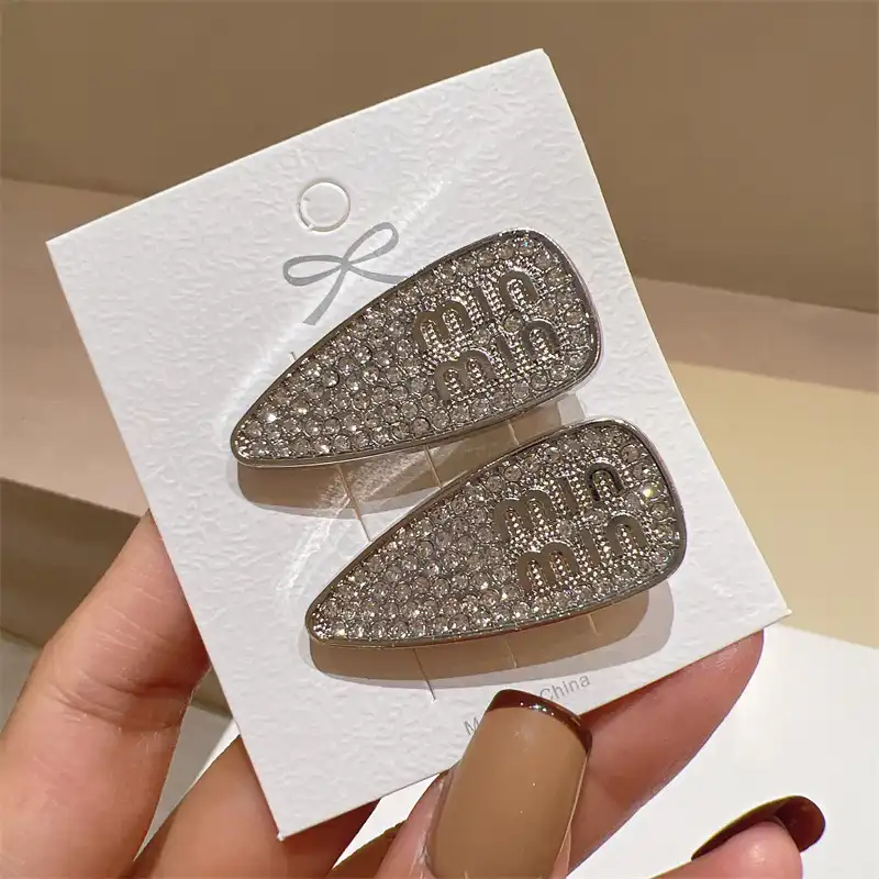 Korean version of ins silver full diamond letter hair clip duckbill clip