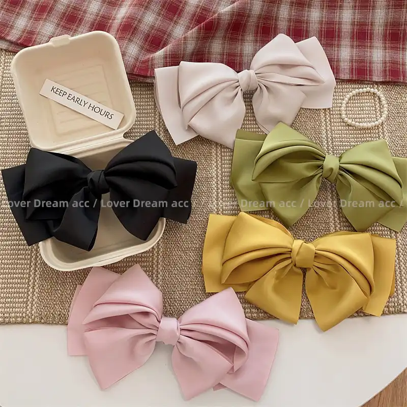 Korean style mercerized satin fabric large bow spring clip hair clip