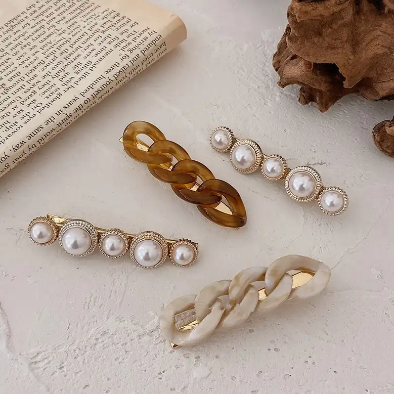 Simple Style Chain Pearl Hair Clip Combination Korean Hair Accessories Headwear