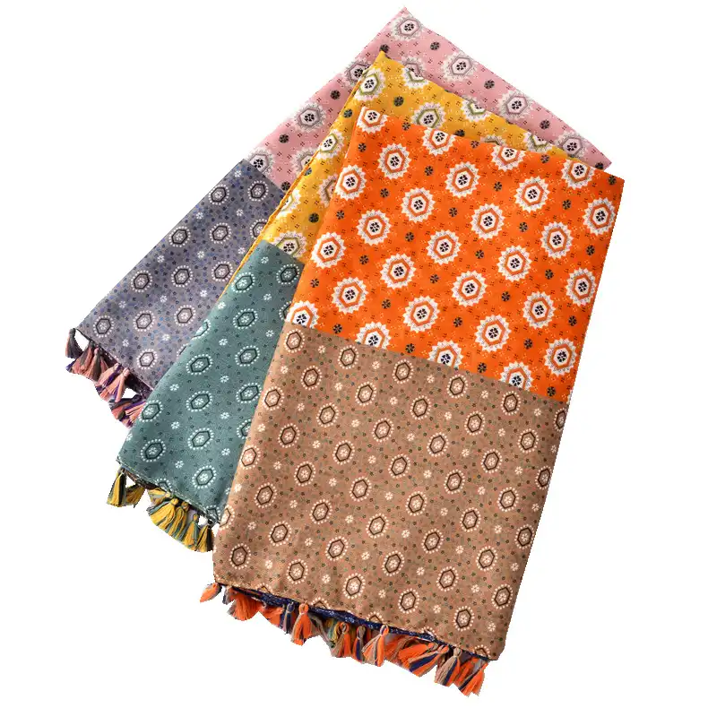 Ethnic scarf geometric pattern color matching twill cotton beach towel cotton and linen scarf