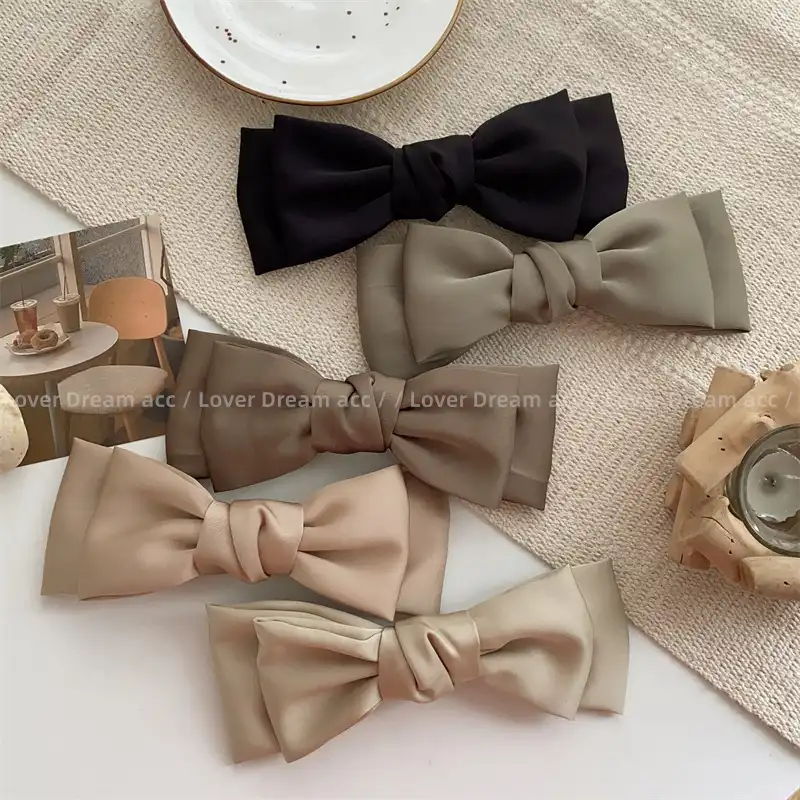 Korean version of coffee color fabric large bow spring clip hair clip hair accessories