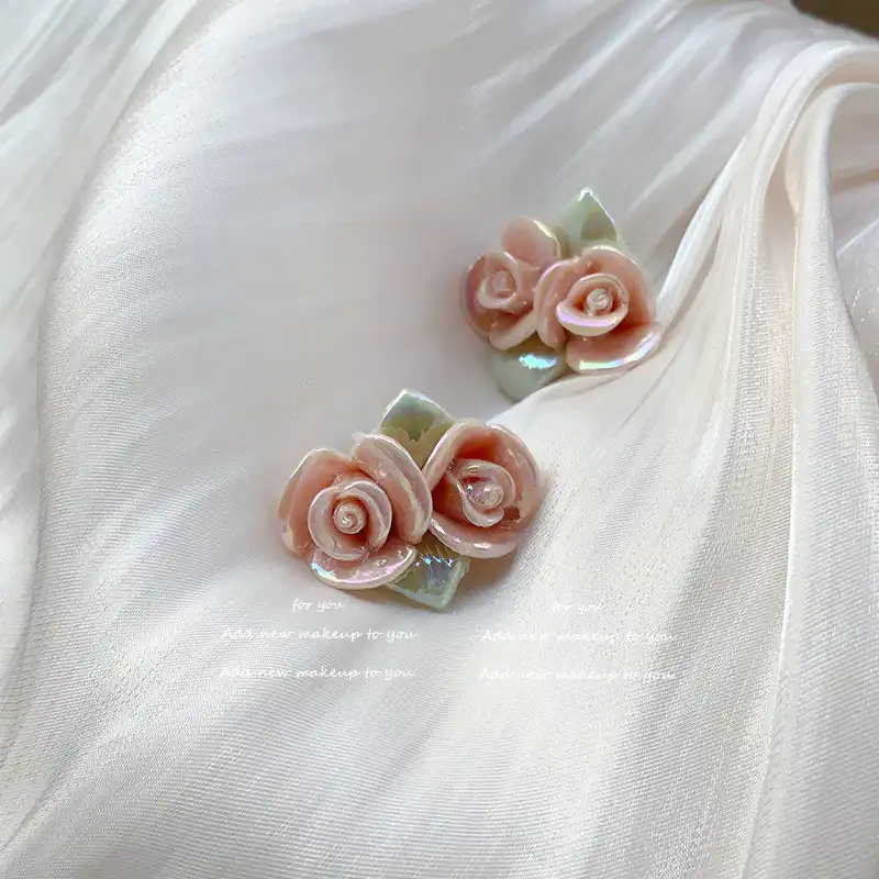 Ceramic Flower Stud Earrings Fresh Earrings Three-dimensional Flower Earrings