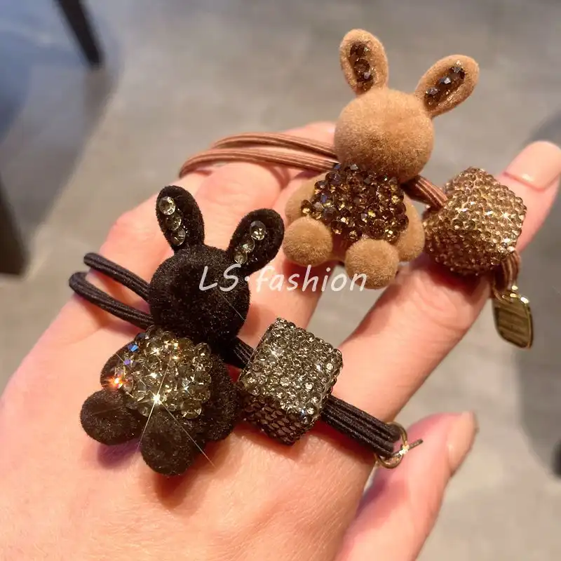 Bunny hair rope female Korean version of the new rhinestone hair ring bold high elastic head rope hair accessories