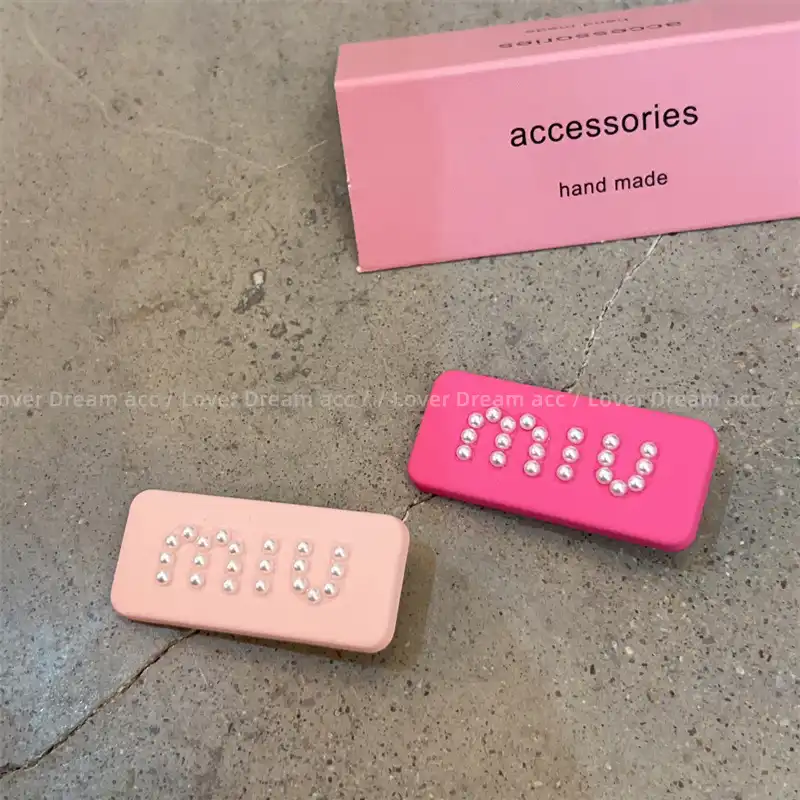 Korean version of pink pearl letter rectangular duckbill hair clip hair accessories