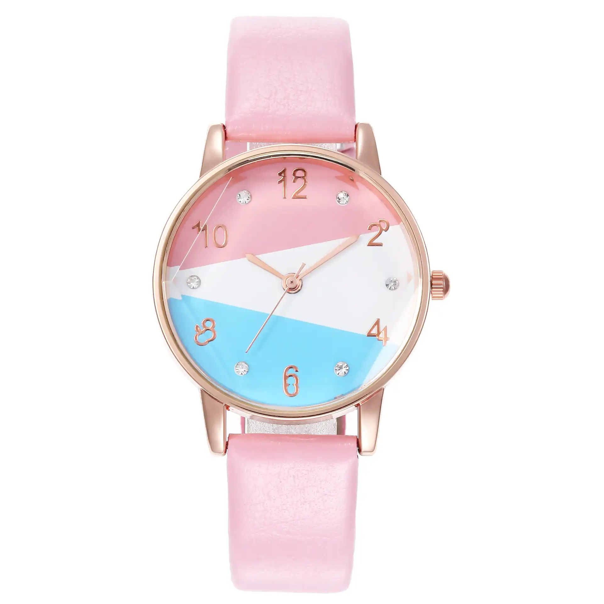 Casual creative tri-color dial prismatic glass ladies fine strap quartz watch