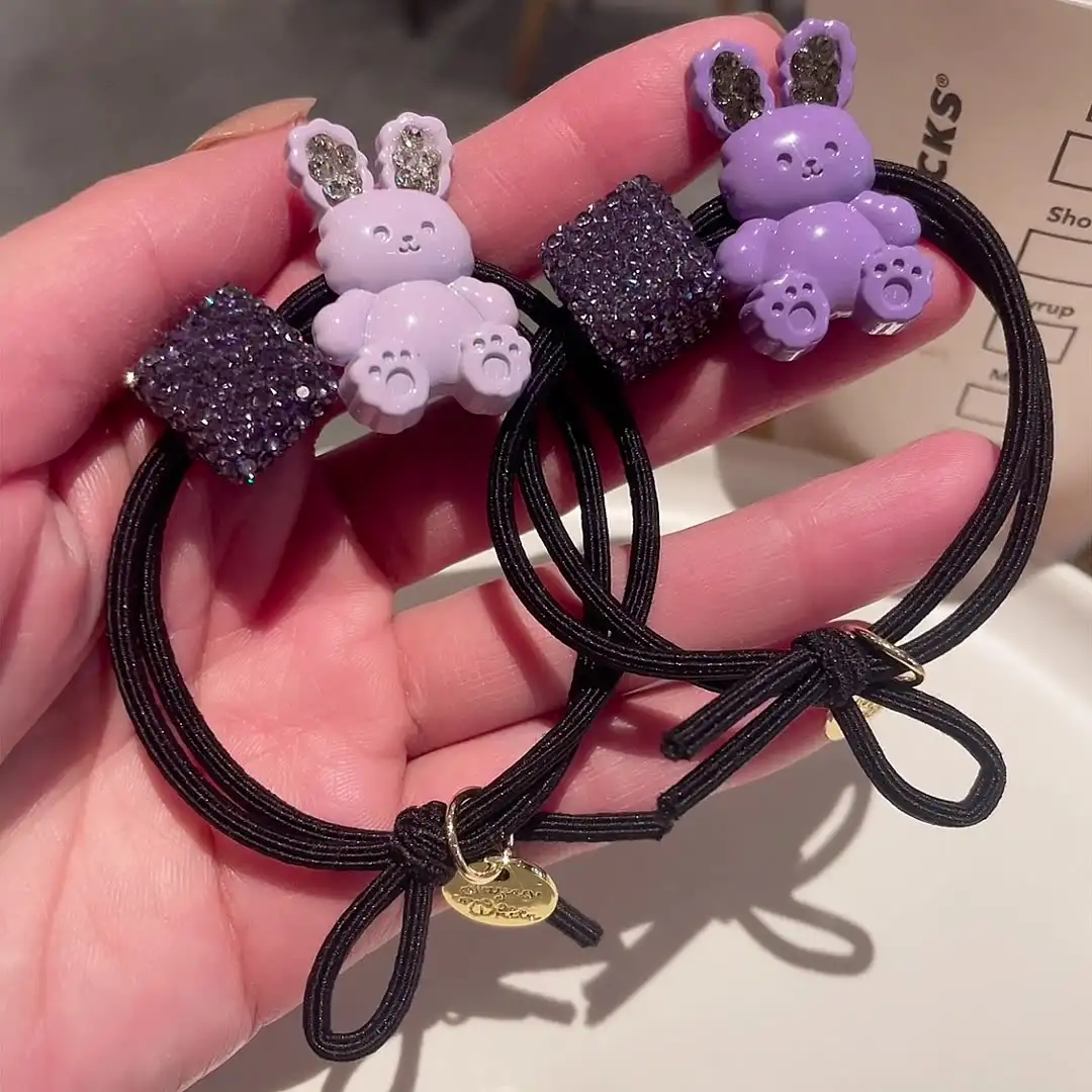 Purple bunny hair rope rhinestone hair ring Korean style rubber band hair accessories