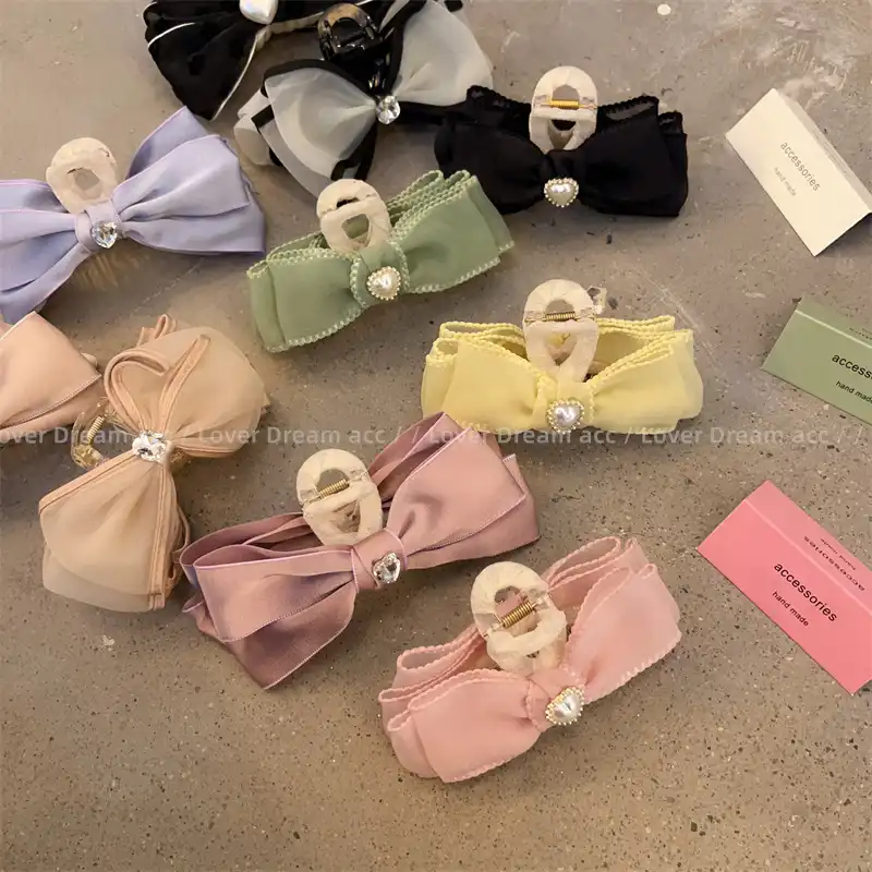 Korean Style Love Pearl Mesh Bow Knot Hairpin Female Hair Accessories