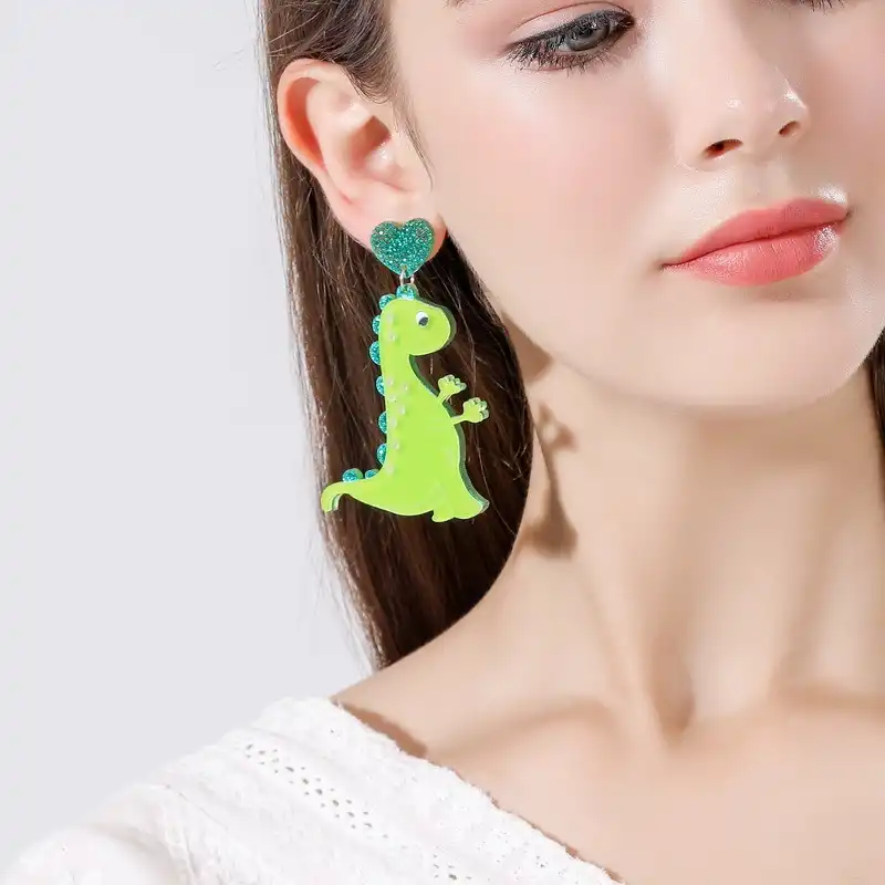 Cute pet green dinosaur earrings 