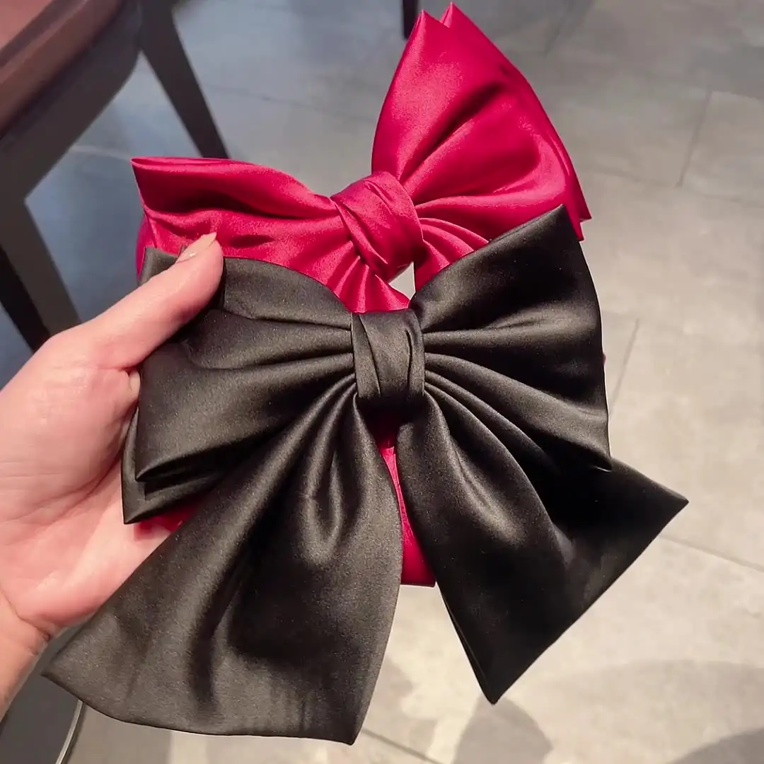 Korean Three-dimensional Satin Big Bow Hair Accessories Top Clip French Spring Clip