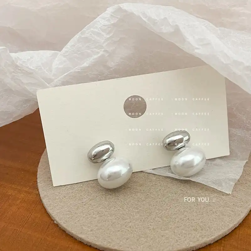 925 silver needle shell pearl earrings female ins vintage earrings