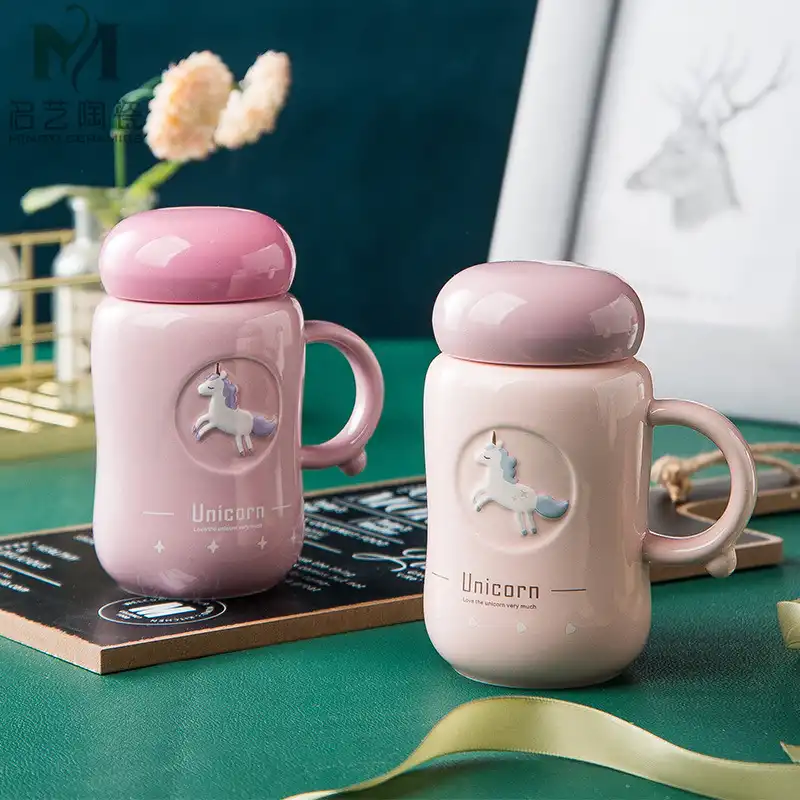 ins unicorn mug mug with lid cute student ceramic mug