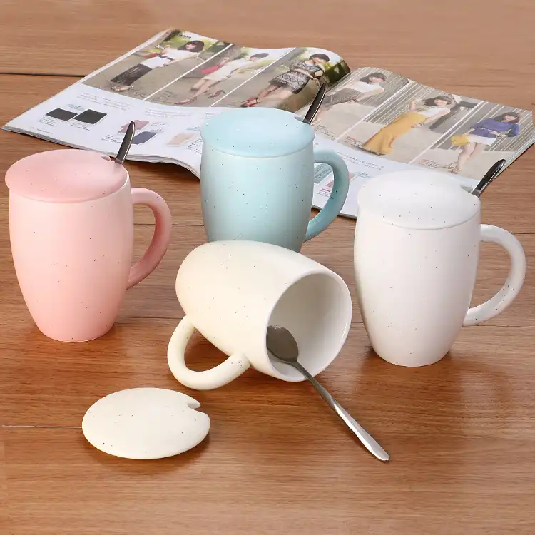 Simple solid color ceramic cup water cup with spoon ceramic cup