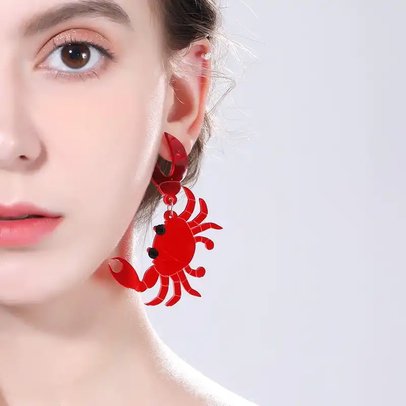 Transparent Red Crab Ear Studs earring