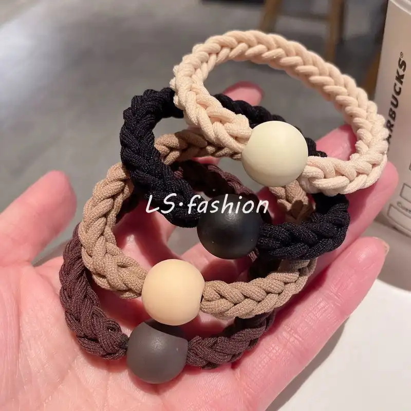 Twisted braid milk tea color hair ring high elastic rubber band simple matte head rope