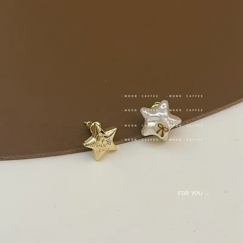 925 silver needle pearl five-pointed star stud earrings asymmetric bow zircon letter earrings