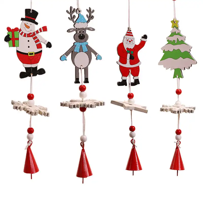 Christmas decorations wooden old man snowflake bell string Christmas tree ornaments wind chime string