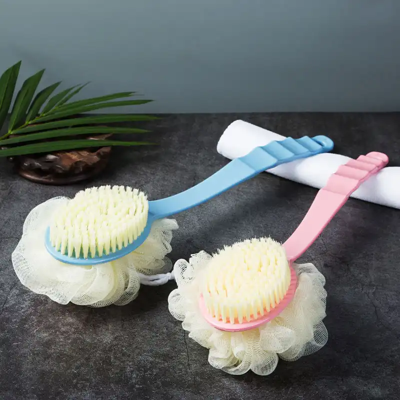 Soft-bristled bath brush with long handle