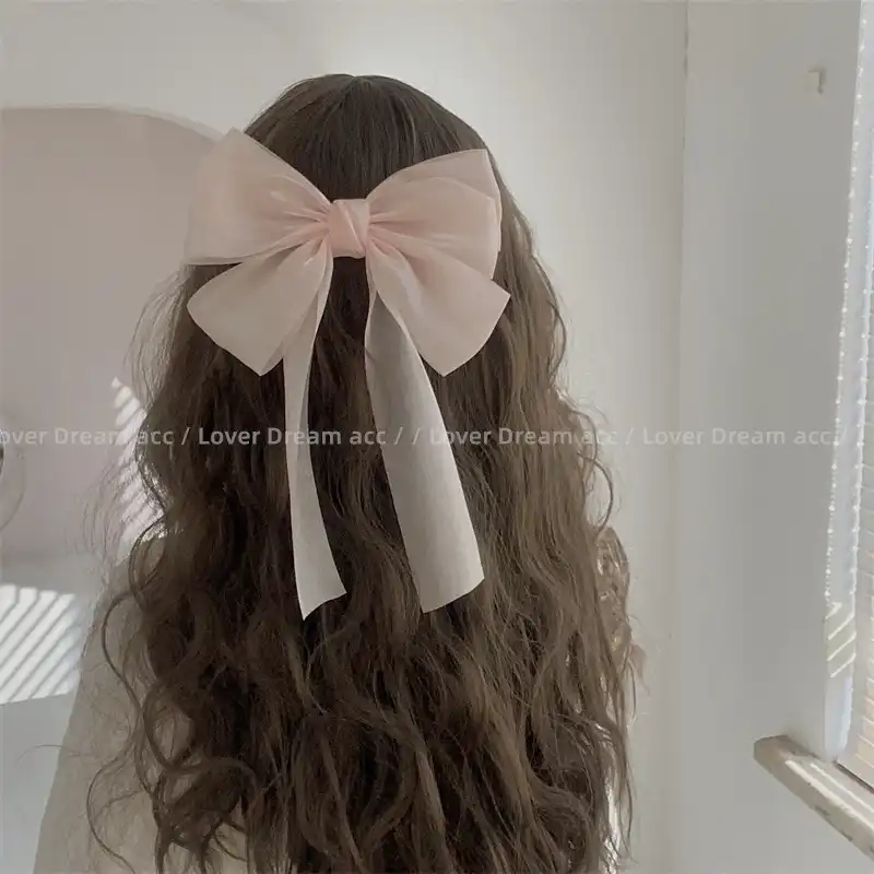 Korean version of powder blue mesh fabric bowknot spring clip hair clip hair accessories