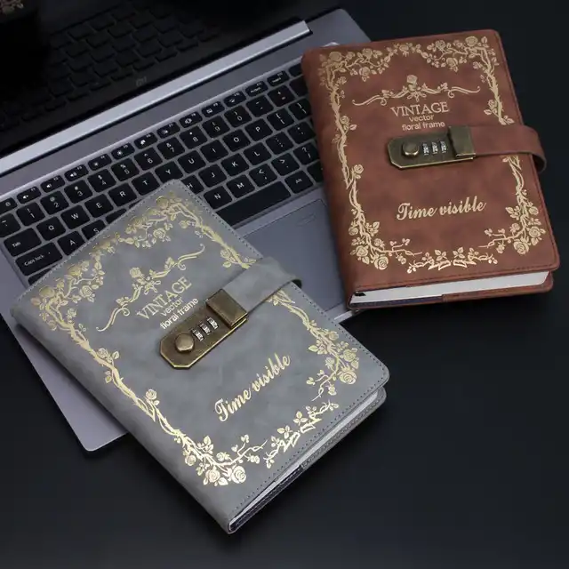 Retro European style diary with lock thickened antique password notebook