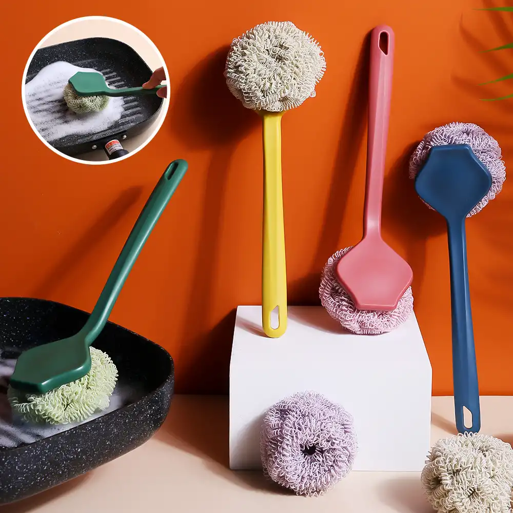 ins plastic long handle pot washing brush cleaning ball handle cup washing brush