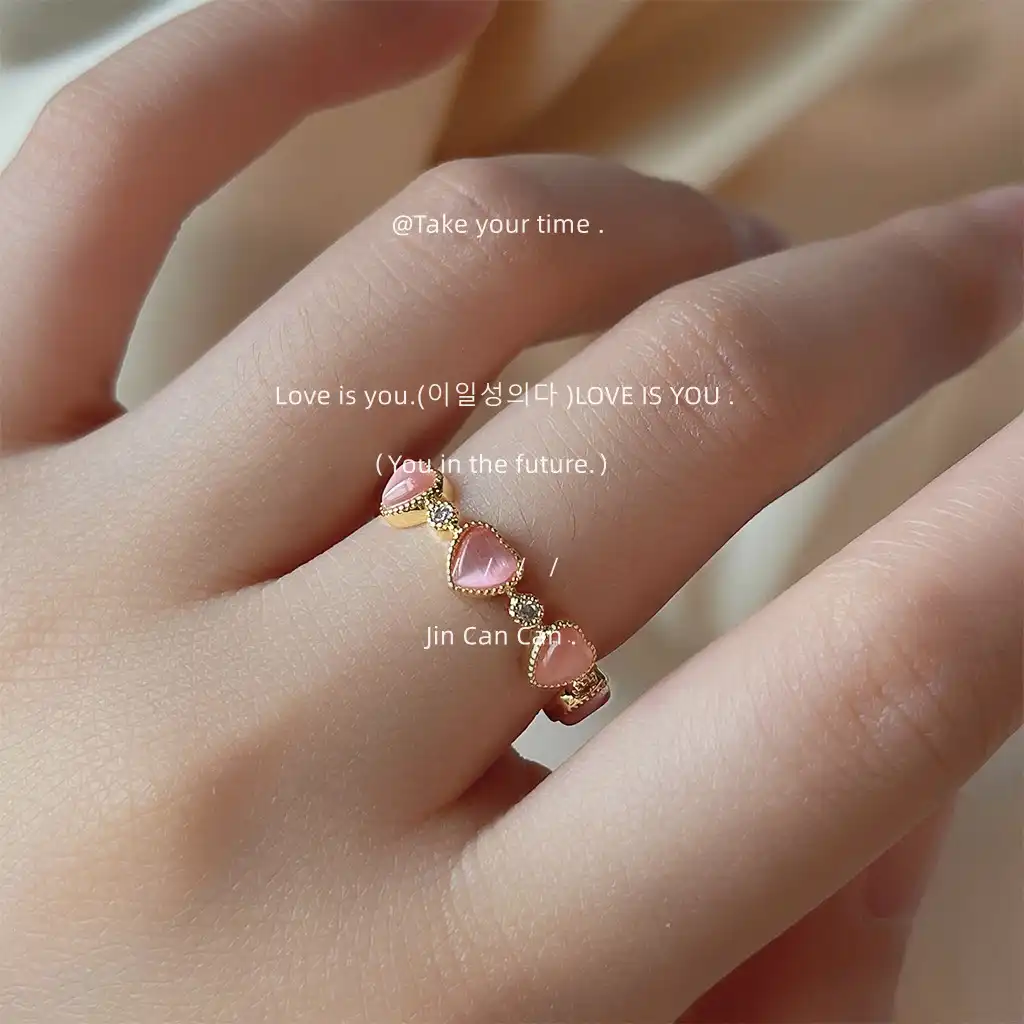 Pink Opal Heart Ring Plated 14K Ring