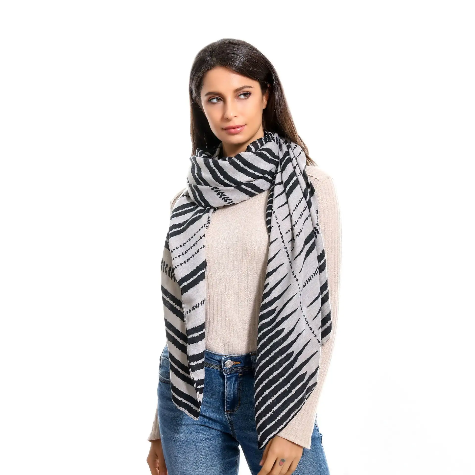 New striped cotton and linen ladies warm scarf