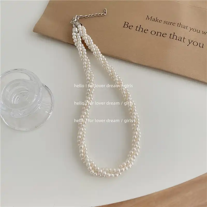 Korean Beaded Pearl Necklace Vintage French Twist Pearl Clavicle Chain