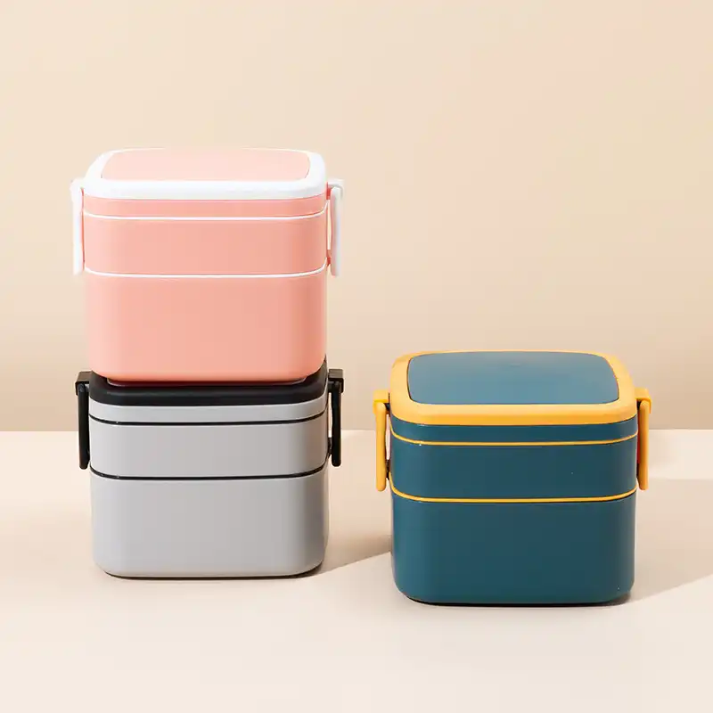 Double deck portable lunch box with lid bento box microwave heated